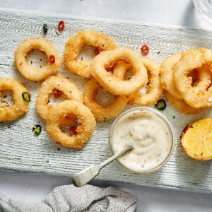 Frozen Squid: Breaded Squid Rings -700g title=